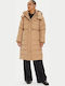 Μακρύ Γυναικείο Puffer Μπουφάν για Χειμώνα Beige