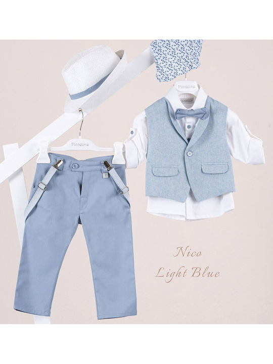 Piccolino Baptism Suit with Vest for Boy Nico Light Blue