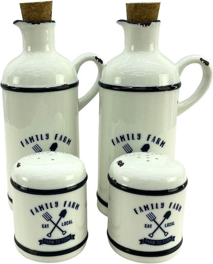 Raki Happy Oil & Vinegar Dispenser Set with Salt and Pepper Made of Porcelain with Flow 450ml
