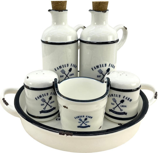Raki Happy Oil & Vinegar Dispenser Set with Salt and Pepper Made of Porcelain with Flow 450ml
