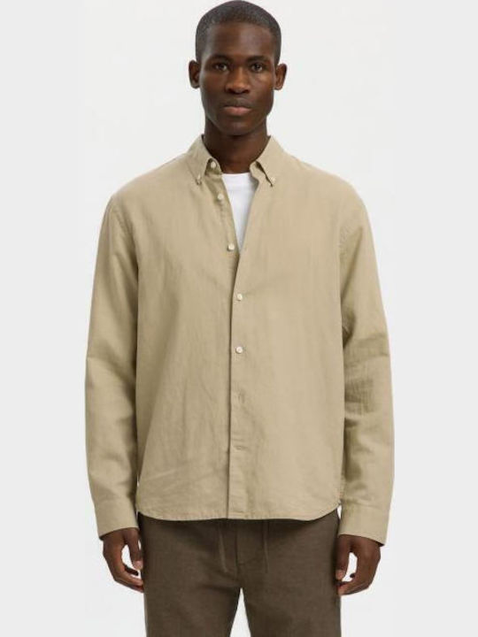 Selected Long Sleeve Linen Shirt Clay