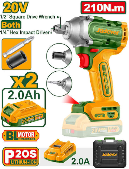 Jadever JDCD3B21 Bürstenloser Schlagschrauber Batterien 20V 2x2Ah mit Bitgröße 1/2" & 1/4"