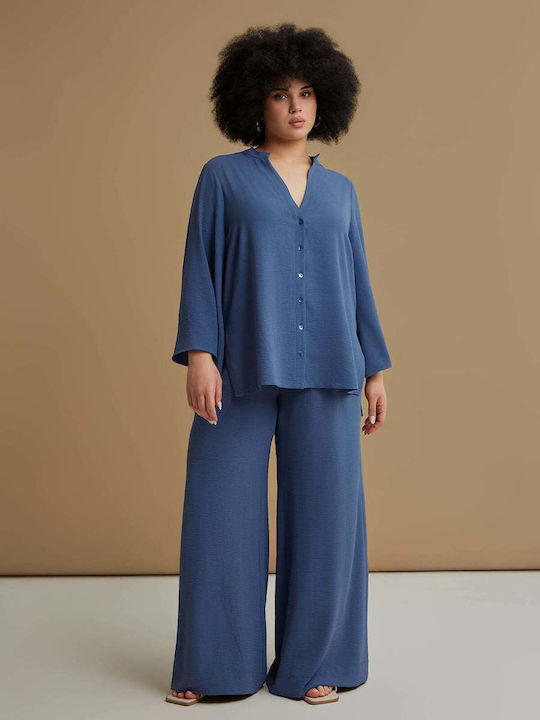 Mat Fashion Long Sleeve Women's Shirt Blue