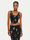 Damen Leder Top Schwarz