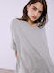 Celestino Women's Blouse Turned Sleeve Loose Fit Light Gray