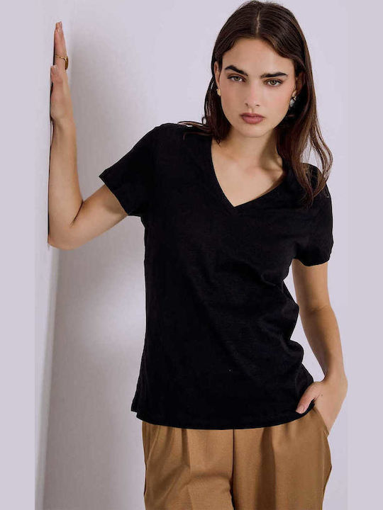 Celestino Cotton T-shirt with V-Neck Black