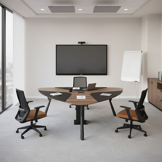 Triangular Meeting Table Walnut Finish 210x210x75cm