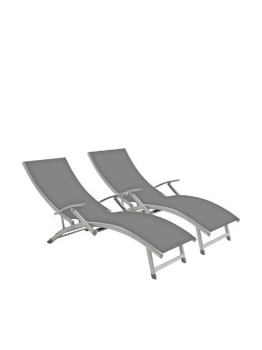 Șezlonguri din Aluminiu Gri 2 Buc 170x52 cm