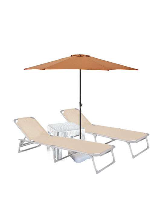 Șezlong Ușor Bej Set Cu Masă 2 Buc 188x56cm