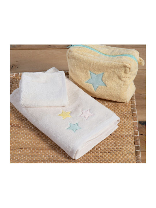 Nef-Nef Homeware Σετ Βρεφικές Πετσέτες 2τμχ Happy Ecru 70x140cm Βάρους 420gr/m²