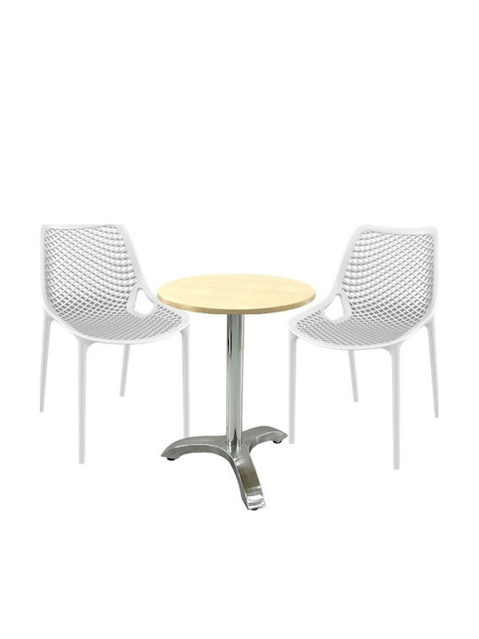 Set Sala De Mese Pentru Spații Exterioare Mici Maple 3 Piese Albe