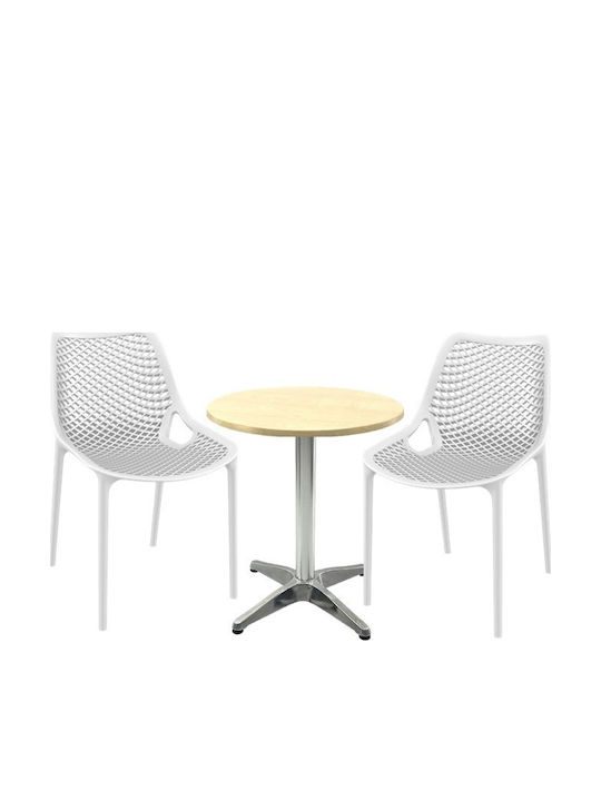 Set Sala De Mese Pentru Spații Exterioare Mici Maple 3 Piese Alb
