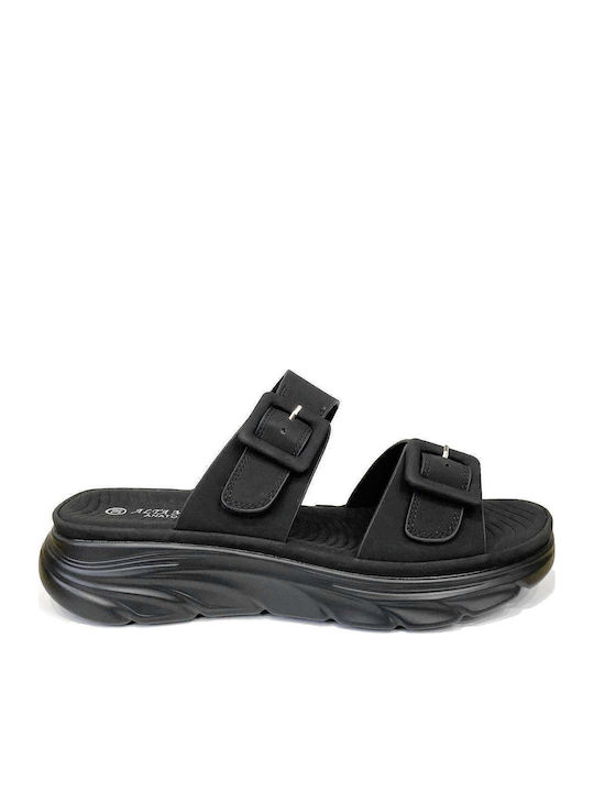 Ansin Γυναικεία Ανατομικά Σανδάλια Flatforms Μαύρα