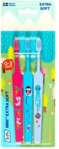TePe Set Children's Toothbrushes for 3+ Years 3pcs Fuchsia Blue Light Blue