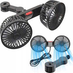 Double Car Fan 360° Rotation 10w 5 12 24 V Power Supply Usb 180 Cm Cable Pp 25 X 10.5 Cm Black