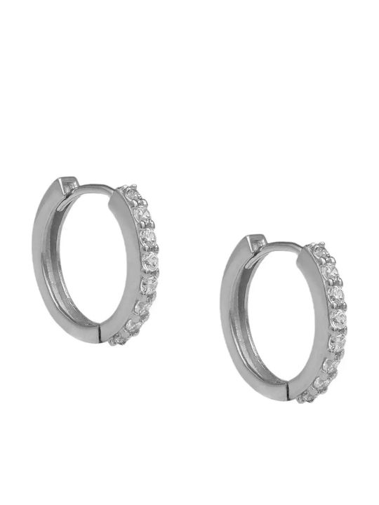Single Hoop Earrings Made of 9K White Gold with Stones