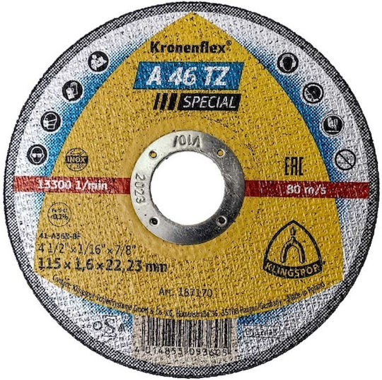 Disc De Tăiere Din Oțel Inoxidabil Klingspor A 46 Tz Special 115 X 1.6 X 22.23 Mm Ext 187170