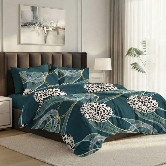 Pucioasa Duvet Cover Set 200x230cm Double With 4 Pillowcases & 1 Bed Sheet Petrol Blue