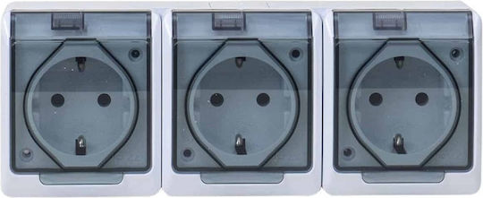 Triple Socket Transparent Cover Hermes 16a/250v Ip44 Elpl-0326-01