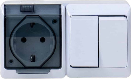 Single Socket Transparent Cover Plus Double Switch Hermes 16a/250 Ip44 Elpl-0327-03