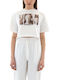 Women's Oversized Crop T-shirt Ecru-Brown