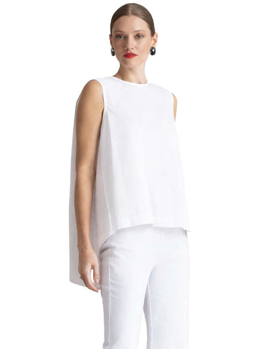 Moutaki Women's Cotton Sleeveless White Blouse