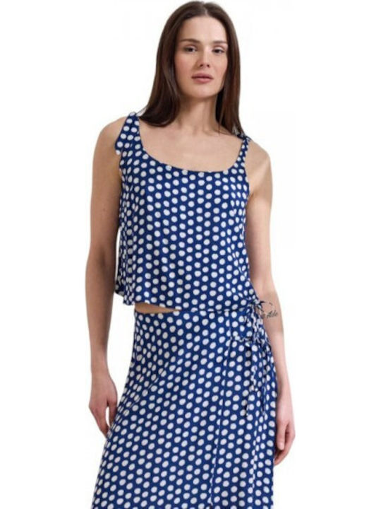 Γυναικείο Crop Top με Τιράντες Πουά Royal