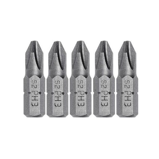 Set 5 Bucăți Biți Pentru Șurubelniță Ph3 25mm Hogert Ht1s303