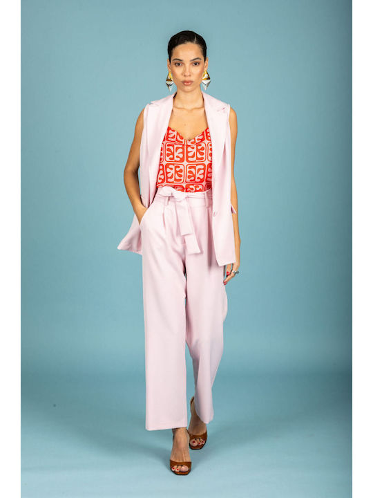 Women's Fabric Trousers in Loose Fit Pink
