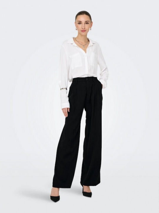 Breite Damen Stoffhose in Breiter Bein Stil Schwarz