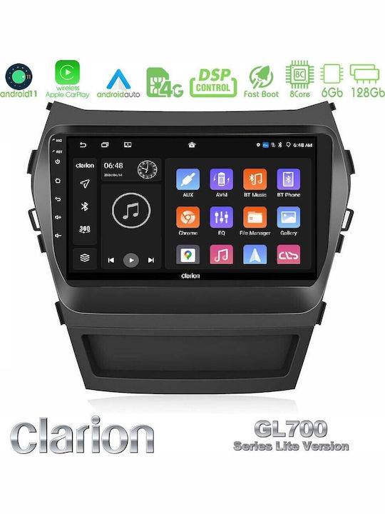 Clarion Auto-Audiosystem für Hyundai iX45 2012-2017 Bluetooth USB Eingebautes Wi-Fi GPS Apple CarPlay Android Auto mit 9 Zoll Touchscreen