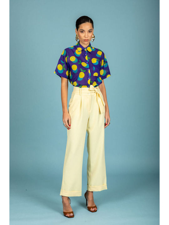 Women's Fabric Trousers in Loose Fit Banana