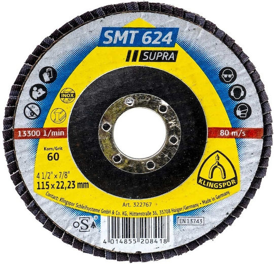 Klingspor Smt 624 Supra Disc Lamelar Față P60 115x22.23 Mm Ext 322767