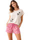 Gisela Summer Women's Pyjama Set White/Fuchsia