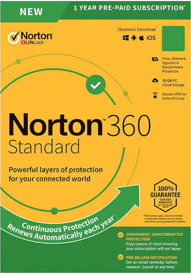 Norton 360 Standard За 1 Устройство и 1 Год Използване (Електронен Лиценз)
