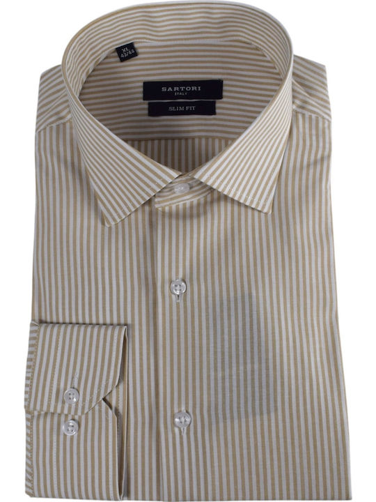 Long Sleeve Striped Beige Shirt