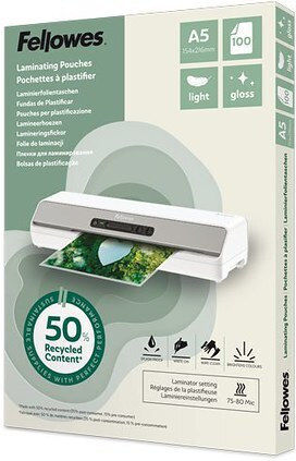 Fellowes Leichte Laminierfolie Glänzend A5 80 Mikron