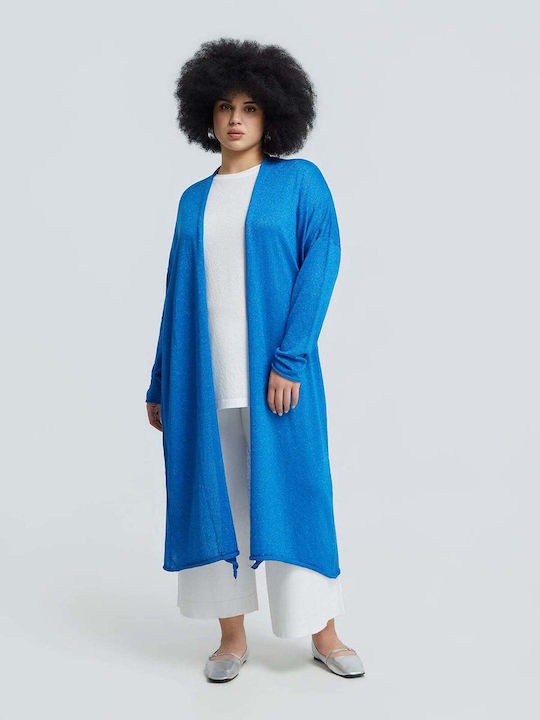 Long Women's Knitted Cardigan In Blue Color