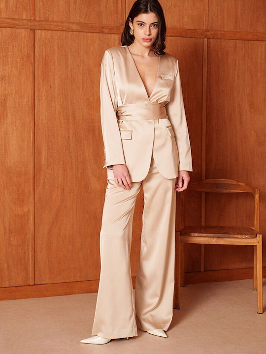 Cuca Damen Tailliertes Blazer Beige/Gold