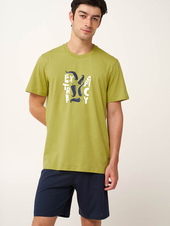 Vamp Sommer Herrenpyjama Baumwollene Grüne Palm