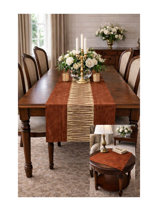 Runner Cu Broderie Set 3 Bucăți Roșu-Cupru