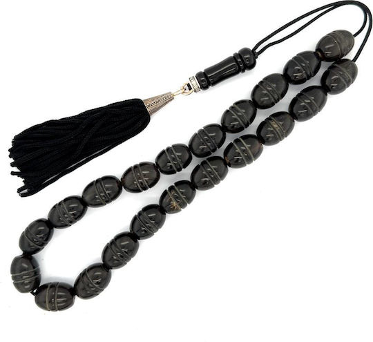 Worry Beads Horn Black Graven with Tassel 21 Beads