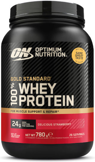 Optimum Nutrition Gold Standard 100% Whey Протеин от Суроватъчен Протеин с Вкус Delicious Strawberry 768гр