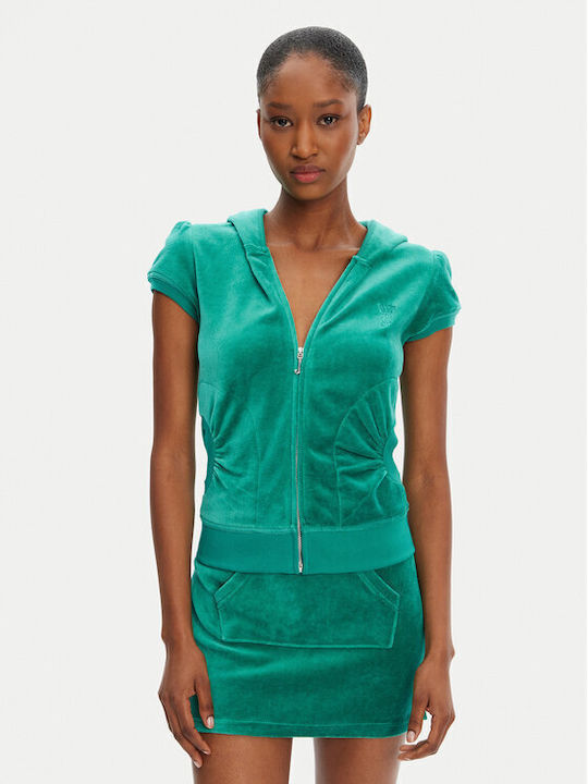 Short Women's Green Zip-Up Cardigan