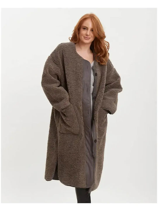 Палто Oversized Синтетична Кожа Сив Размер One ...
