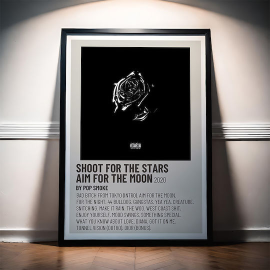 Music Poster Shoot Stars Aim Moon Pop Smoke Ms605 30cm X 40cm Frame Natural Wooden Beige