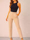 Women's High Rise Fabric Trousers in Straight Leg Beige