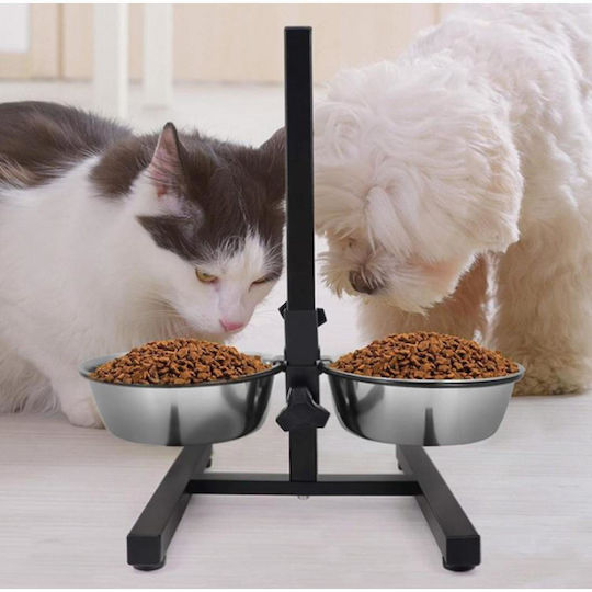 Animal Pet Metallic Food Bowl for Dog with Stand 2x 750ml