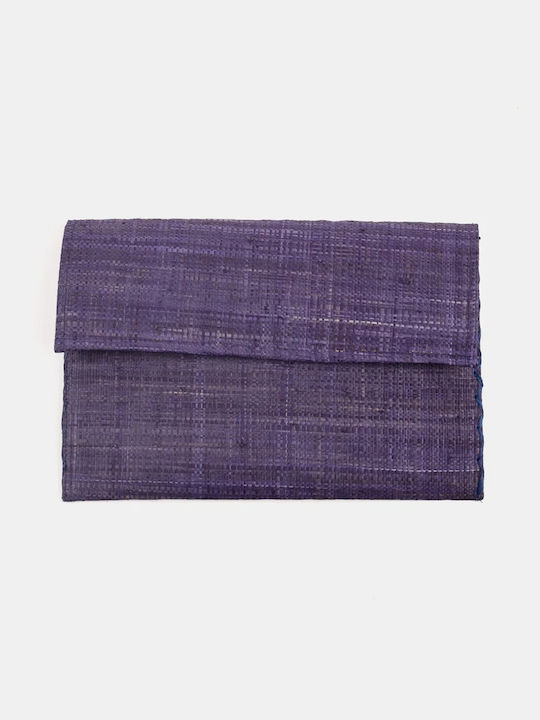Raffia Large Ψάθινος Γυναικείος Φάκελος Navy Μπλε