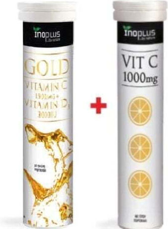 Inoplus 1+1 Inoplus Gold Vit C 1500mg & Vit D3 2000iu 20 Αναβράζοντα Δισκία & Vit C 1000mg-συμπλήρωμα Διατροφής Βιταμίνη C 20 Αναβράζοντα Δισκία